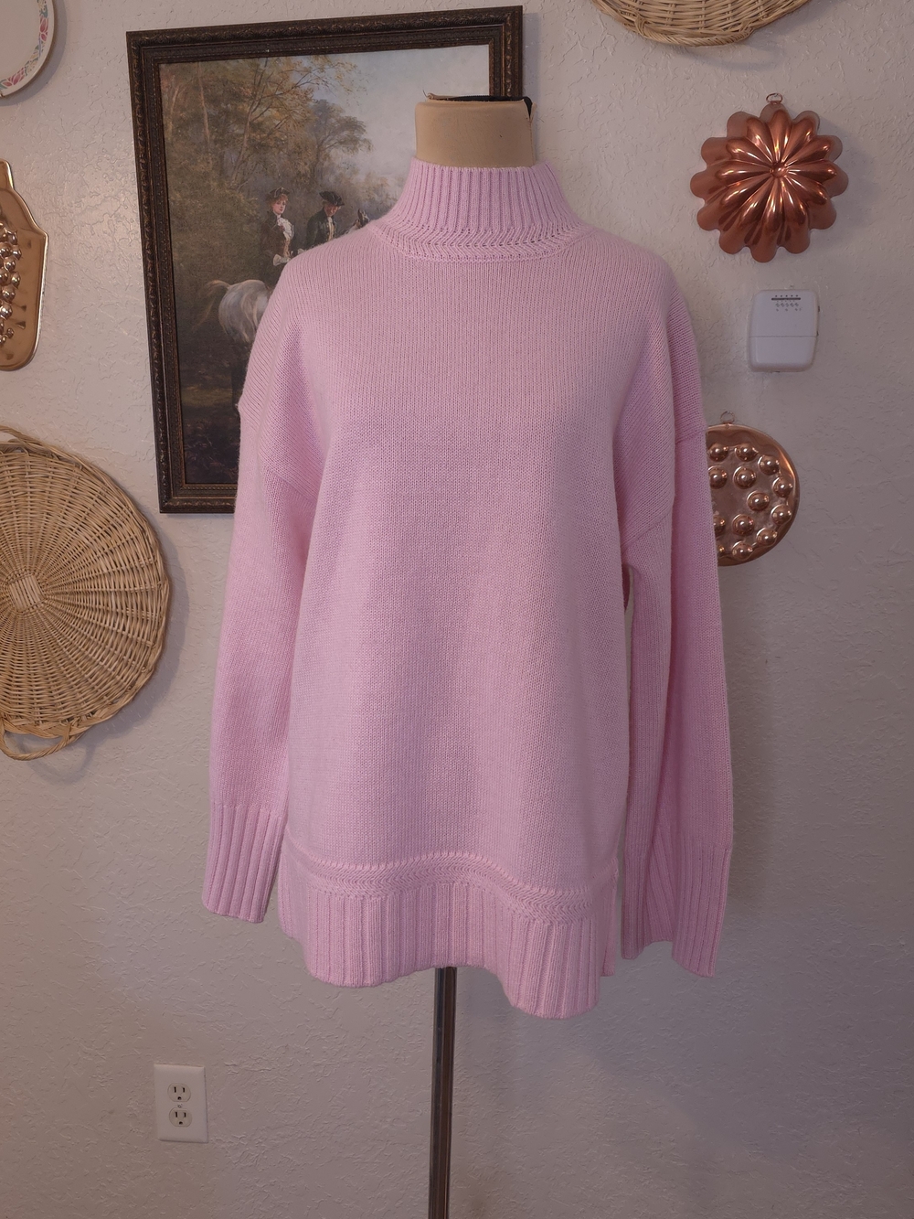 Tahari Small NWT Pink Mock Neck Oversized Tunic Sweater Coastal Grandma Preppy